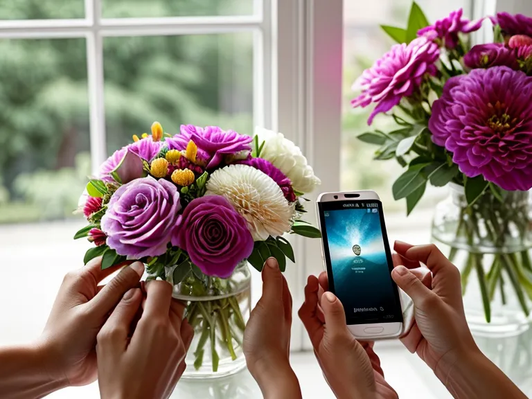 Photographing a flower delivery bouquet next to the original listing photo on a tablet screen