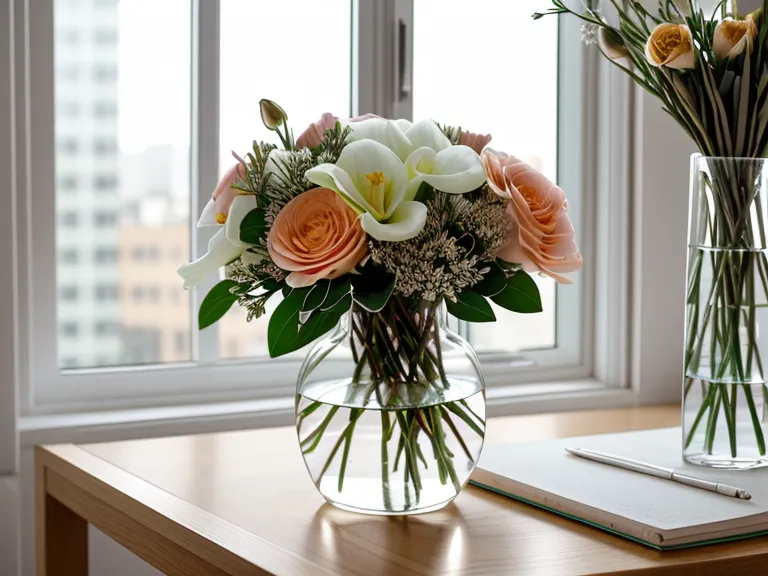 A hand-delivered flower arrangement on a corporate office desk after a same-day delivery order