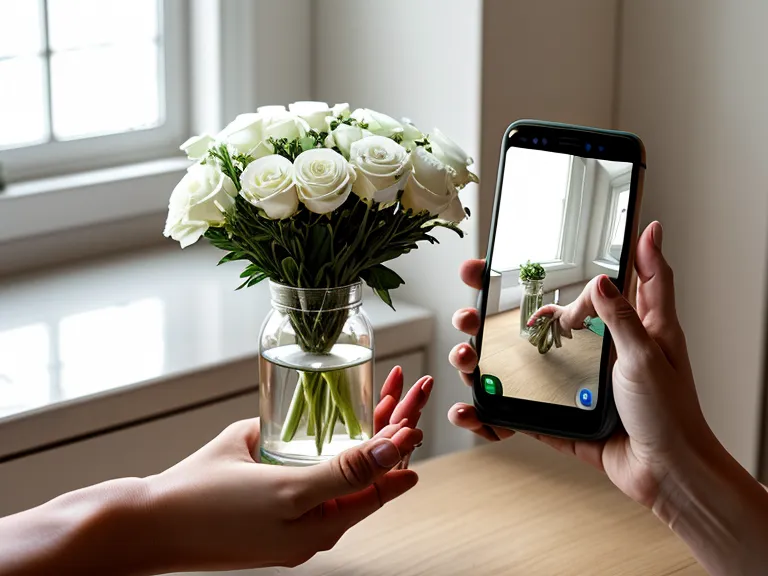 A person taking a side-by-side photo of a flower delivery and its online listing for comparison.