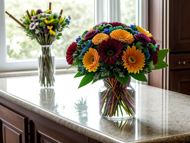 An arrangement with heavy green filler and few flowers