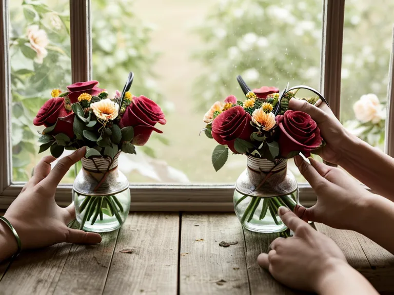 Hands trimming stems from a box-shipped flower delivery before arranging it in a vase