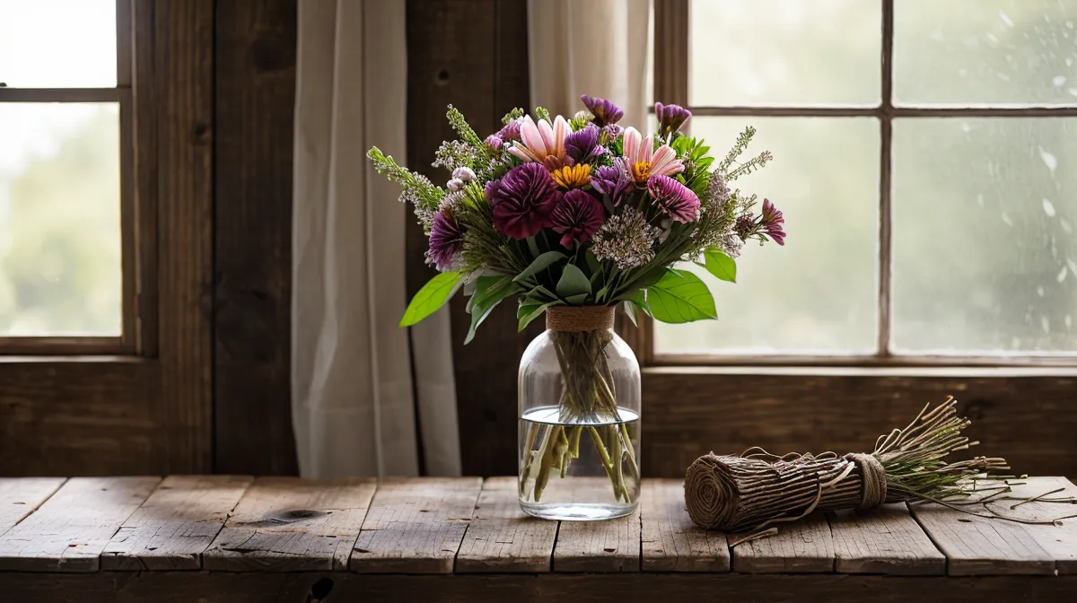 Flower delivery substitution tracking: a bouquet photographed beside its original listing photo to check for species and vase swaps