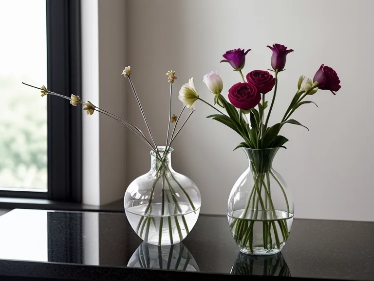 A close-up of a budget glass vase being placed on a kitchen counter.