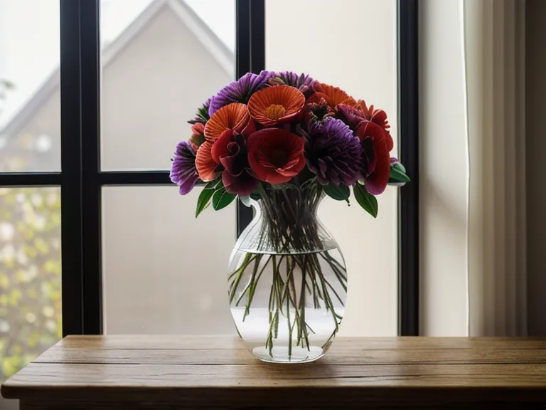 A hand-delivered floral arrangement in a glass vase being placed on a table.