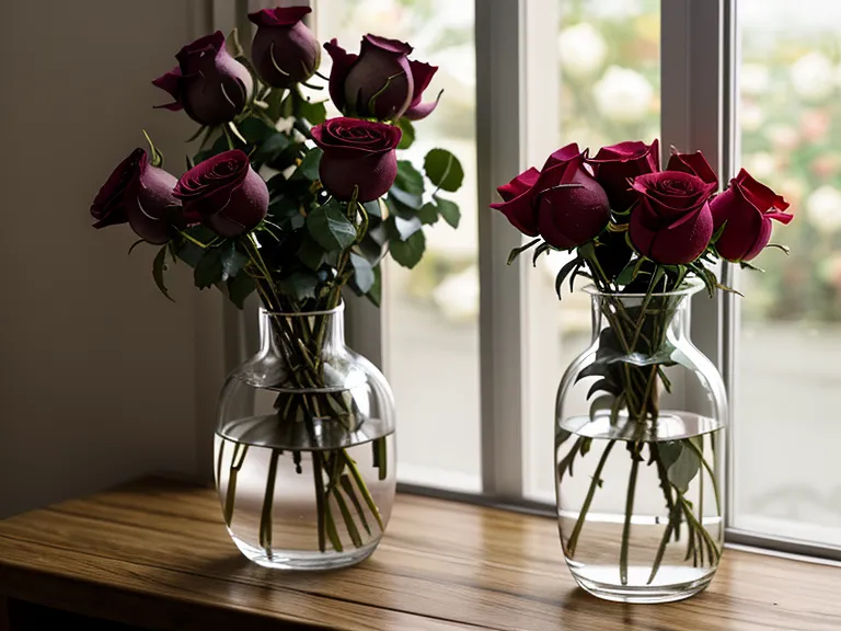Close-up of a delivered bouquet in a clear glass vase showing stem placement.