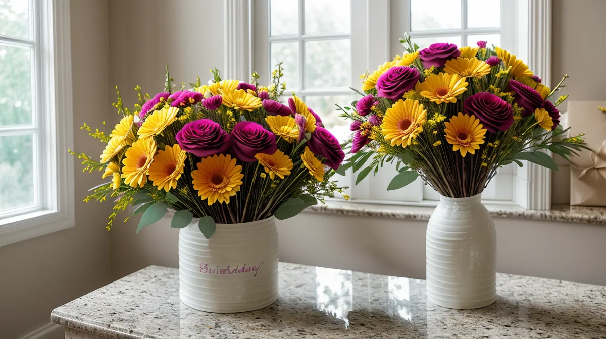 SendFlowers birthday bouquet delivery review, discount arrangement checked against the online listing photo