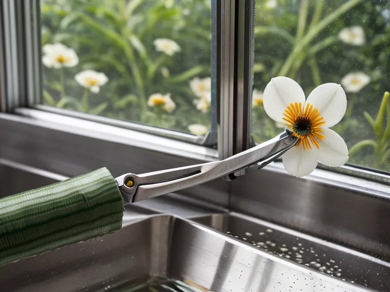 Trimming flower stems over a sink to prepare them for a vase.