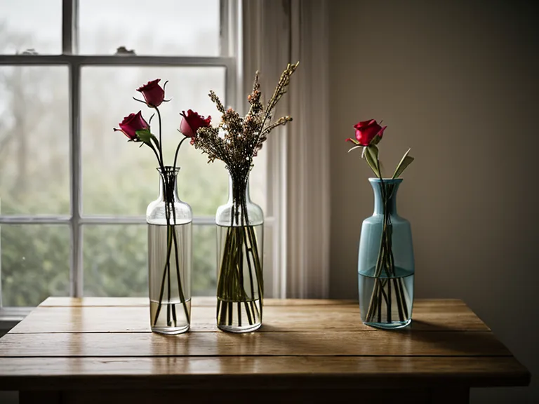 Comparison of a wide-mouth vase and a narrow-neck vase showing floral longevity differences.